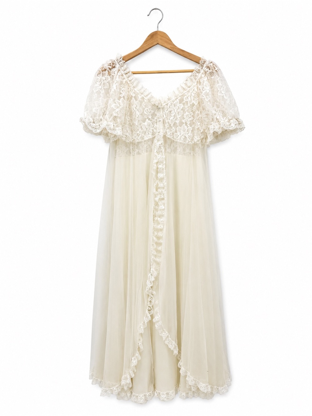 Vintage Tosca Lingerie Ivory Lace Peignoir Robe Nightgown Set Medium Bridal
